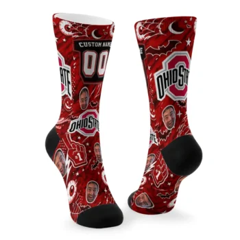 Ohio State Buckeyes Socks Customized Scattered Icons Scarlet Fashion Forward
