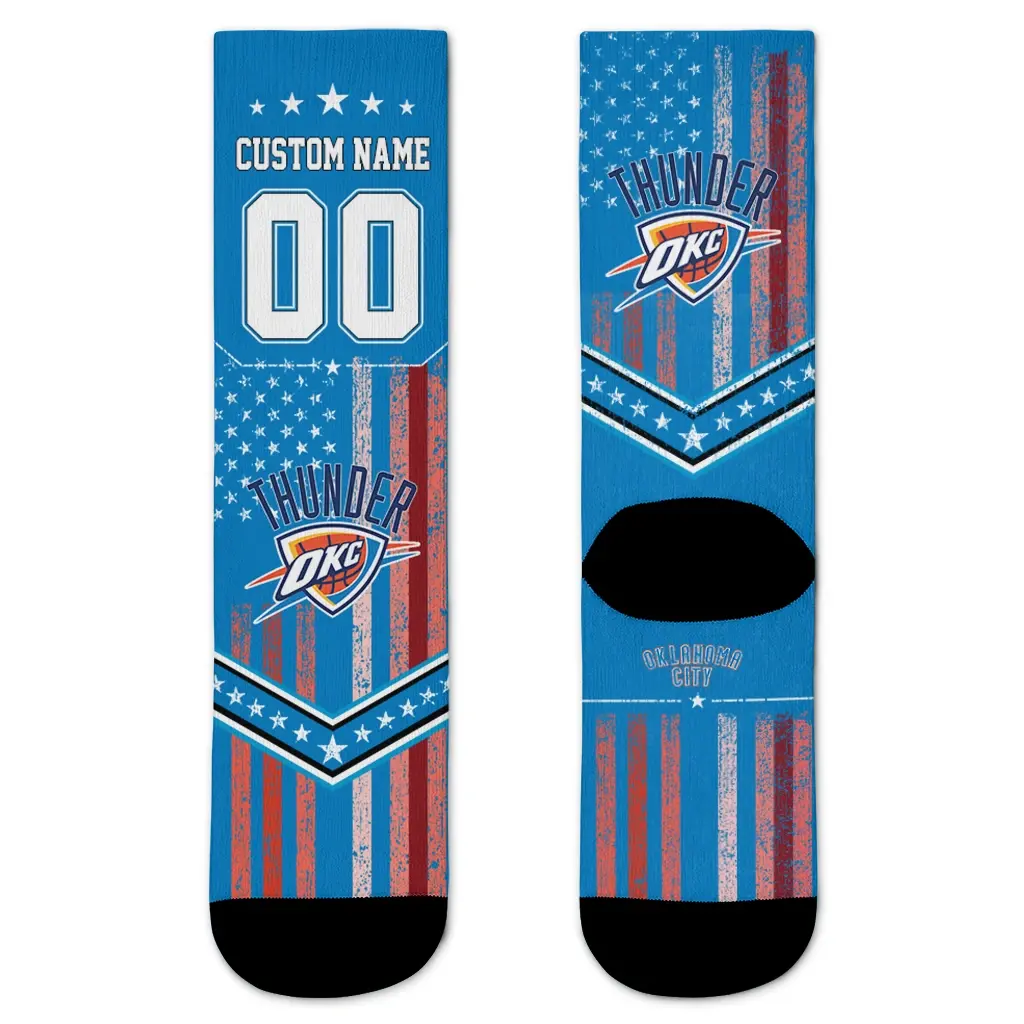 Oklahoma City Thunder Socks Custom Star Stripes Blue White Best Selling Oklahoma City Thunder Socks Custom Star Stripes Blue White Best Selling