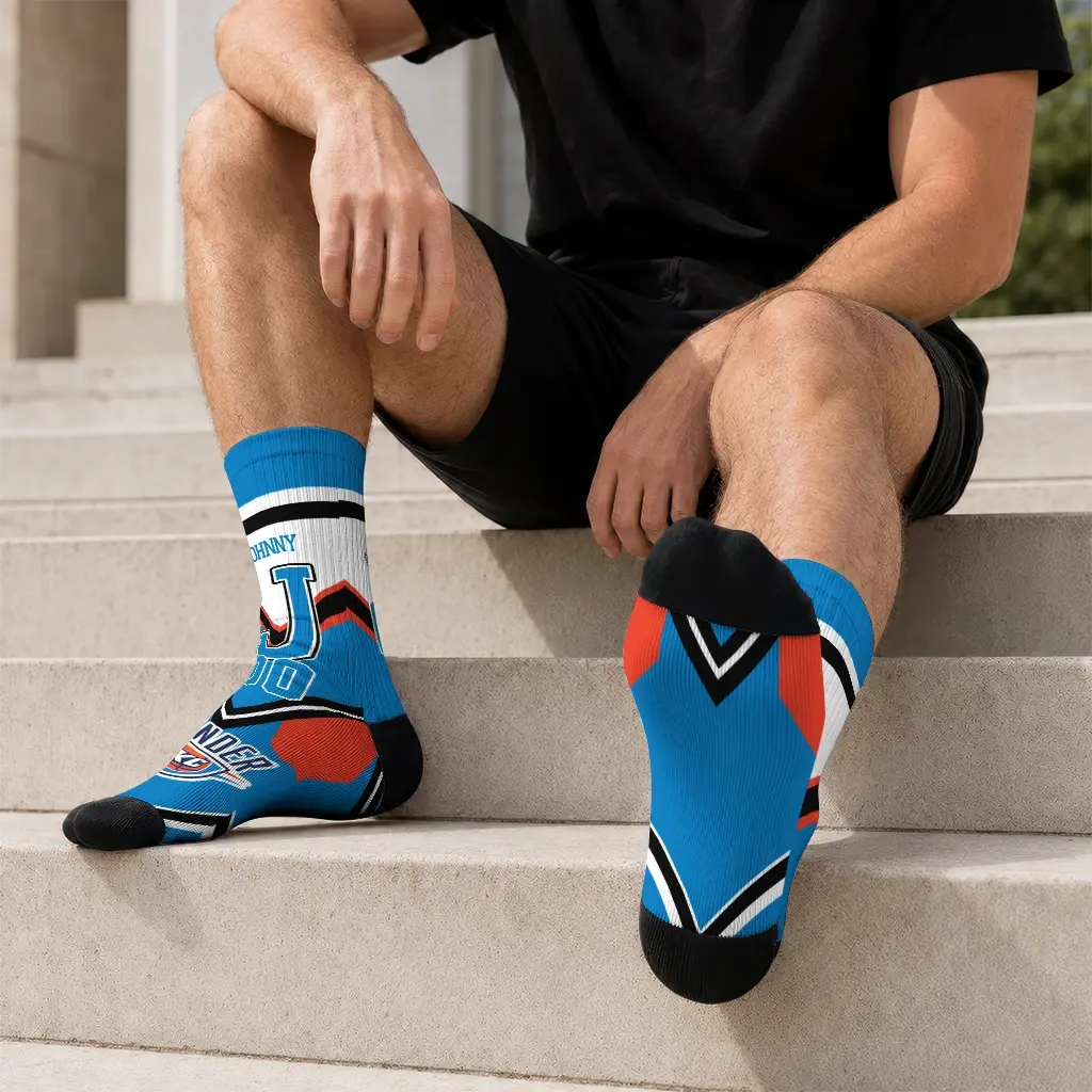 Oklahoma City Thunder Socks Customized Arrow Blocks Blue Latest Model Oklahoma City Thunder Socks Customized Arrow Blocks Blue Latest Model