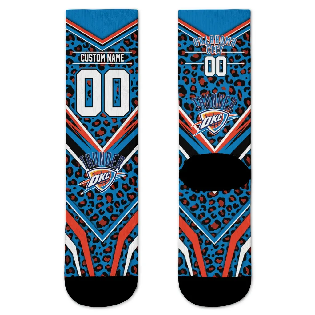 Oklahoma City Thunder Socks Customized Leopard Print Blue Black Best Selling Oklahoma City Thunder Socks Customized Leopard Print Blue Black Best Selling