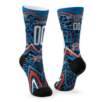 Oklahoma City Thunder Socks Customized Leopard Print Blue Black Fashion Forward