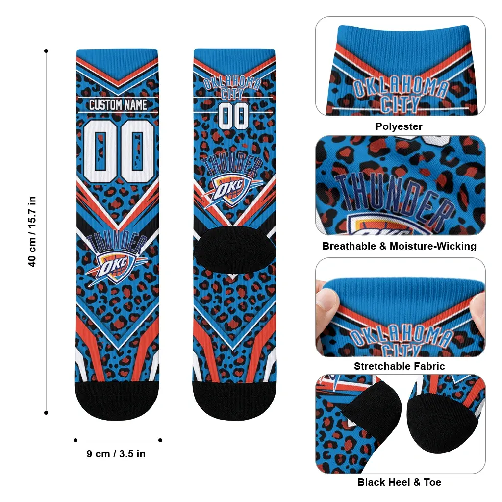 Oklahoma City Thunder Socks Customized Leopard Print Blue Black High Quality Oklahoma City Thunder Socks Customized Leopard Print Blue Black High Quality
