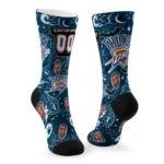 Oklahoma City Thunder Socks Personalized Scattered Icons Blue Best Selling