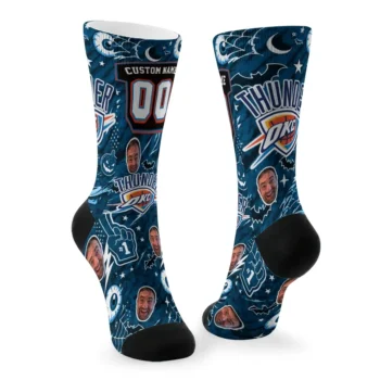 Oklahoma City Thunder Socks Personalized Scattered Icons Blue Fashion Forward