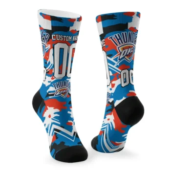 Oklahoma City Thunder Socks Personalized Woodland Camo Blue Fashion Forward