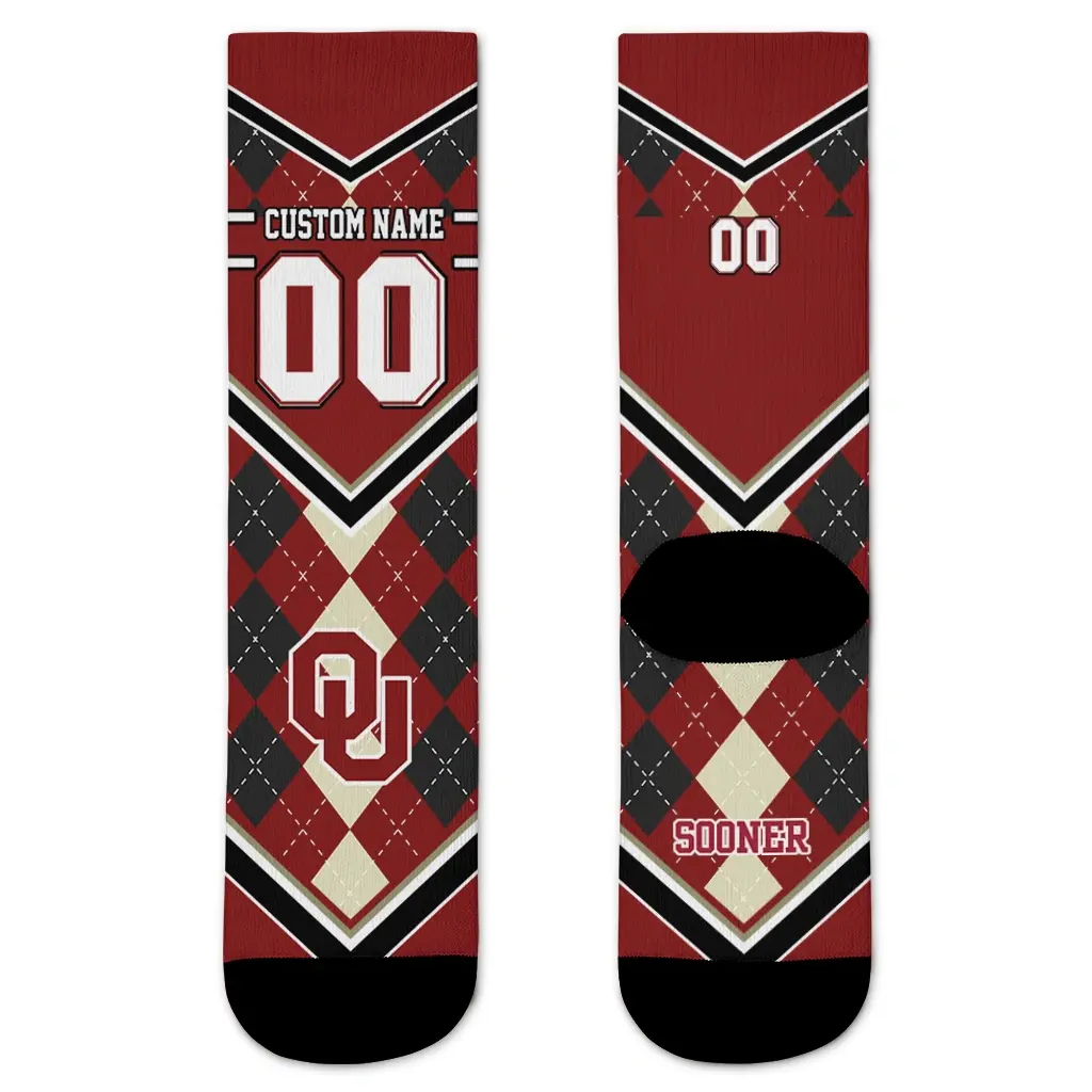 Oklahoma Sooners Socks Custom Argyle Pattern Crimson Best Selling Oklahoma Sooners Socks Custom Argyle Pattern Crimson Best Selling