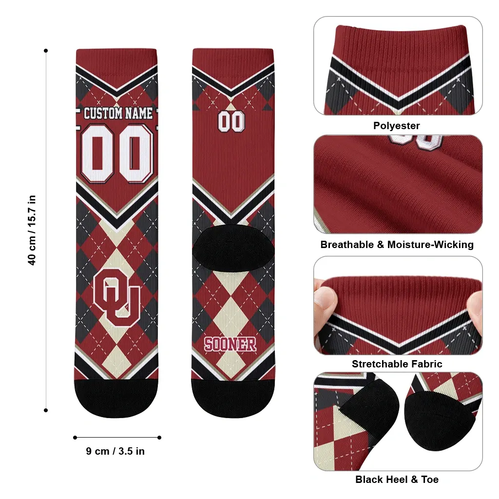 Oklahoma Sooners Socks Custom Argyle Pattern Crimson High Quality Oklahoma Sooners Socks Custom Argyle Pattern Crimson High Quality