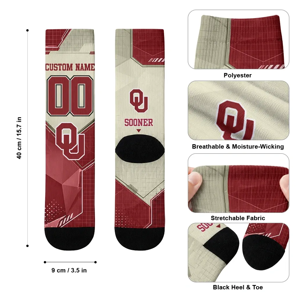 Oklahoma Sooners Socks Custom Geometric Tech Crimson High Quality Oklahoma Sooners Socks Custom Geometric Tech Crimson High Quality