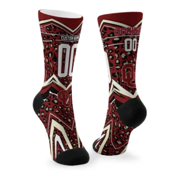 Oklahoma Sooners Socks Custom Leopard Print Crimson Black Fashion Forward