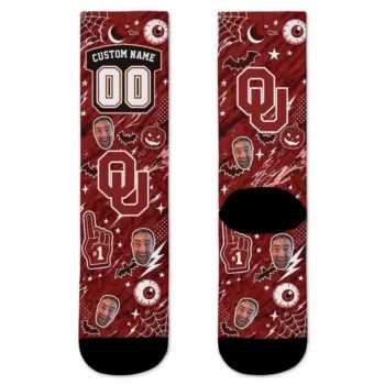 Oklahoma Sooners Socks Custom Scattered Icons Crimson Best Selling