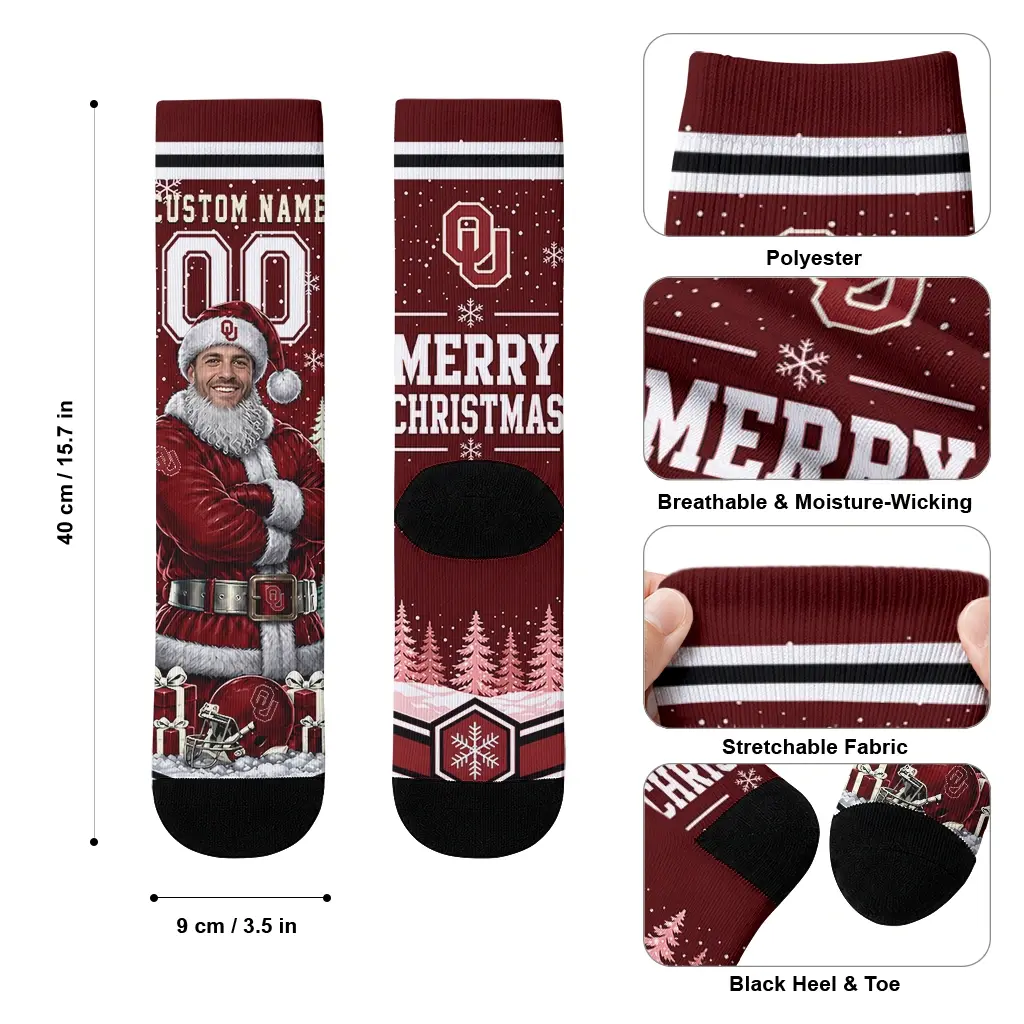 Oklahoma Sooners Socks Custom Snowy Scene Crimson White High Quality Oklahoma Sooners Socks Custom Snowy Scene Crimson White High Quality
