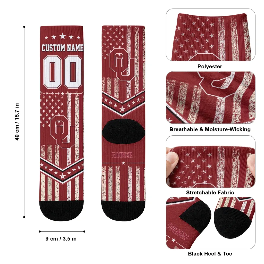 Oklahoma Sooners Socks Custom Star Stripes Crimson White High Quality Oklahoma Sooners Socks Custom Star Stripes Crimson White High Quality