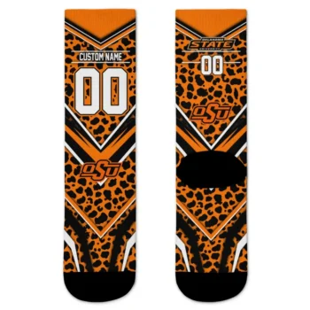 Oklahoma State Cowboys Socks Personalized Leopard Print Orange Black Best Selling
