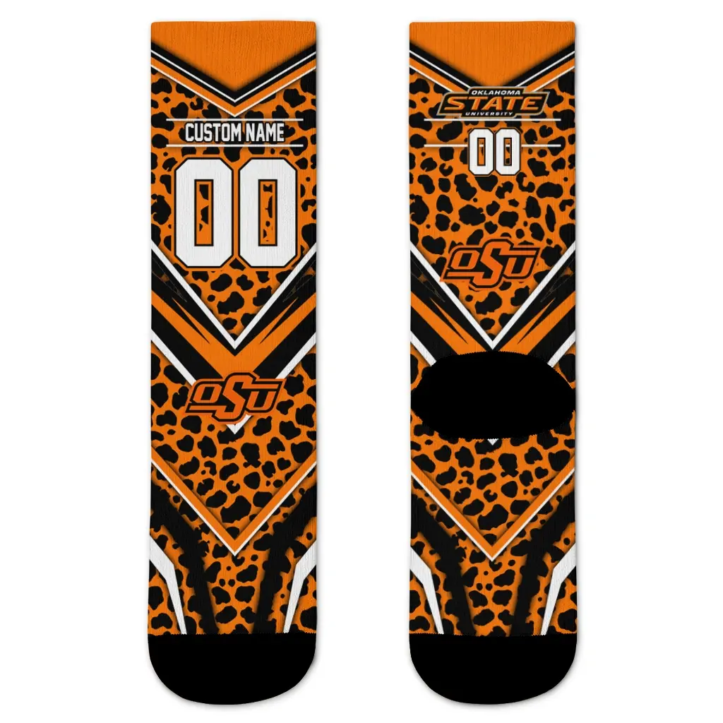 Oklahoma State Cowboys Socks Personalized Leopard Print Orange Black Best Selling Oklahoma State Cowboys Socks Personalized Leopard Print Orange Black Best Selling