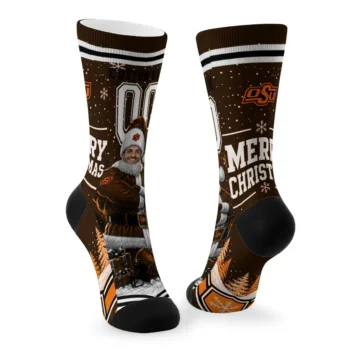Oklahoma State Cowboys Socks Personalized Snowy Scene Orange White Fashion Forward