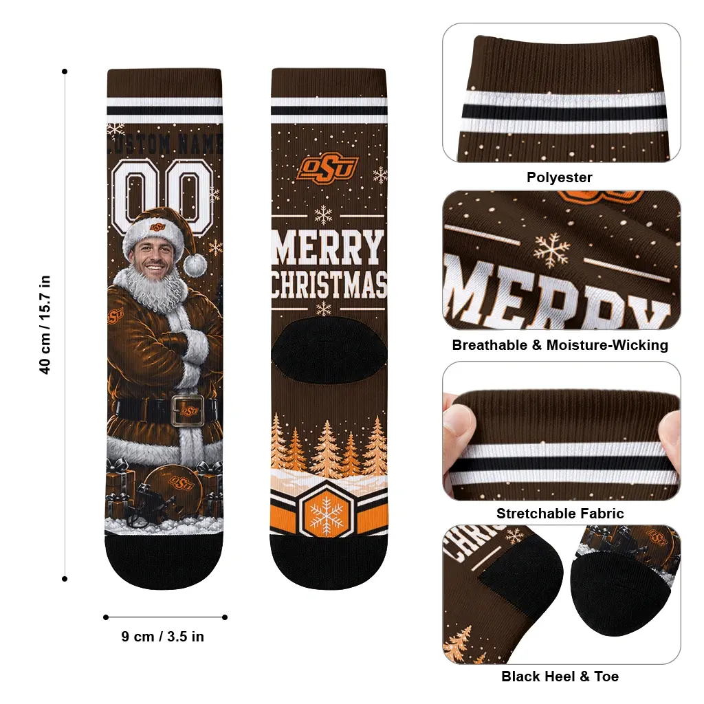 Oklahoma State Cowboys Socks Personalized Snowy Scene Orange White High Quality Oklahoma State Cowboys Socks Personalized Snowy Scene Orange White High Quality