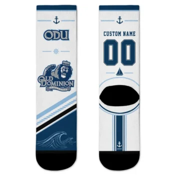 Old Dominion Monarchs Socks Custom Nautical Icons Blue White Best Selling