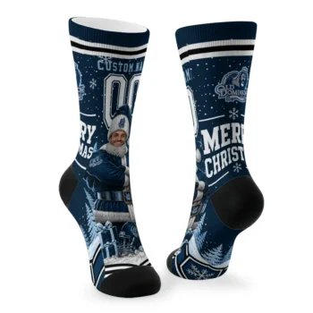 Old Dominion Monarchs Socks Custom Snowy Scene Blue White Fashion Forward