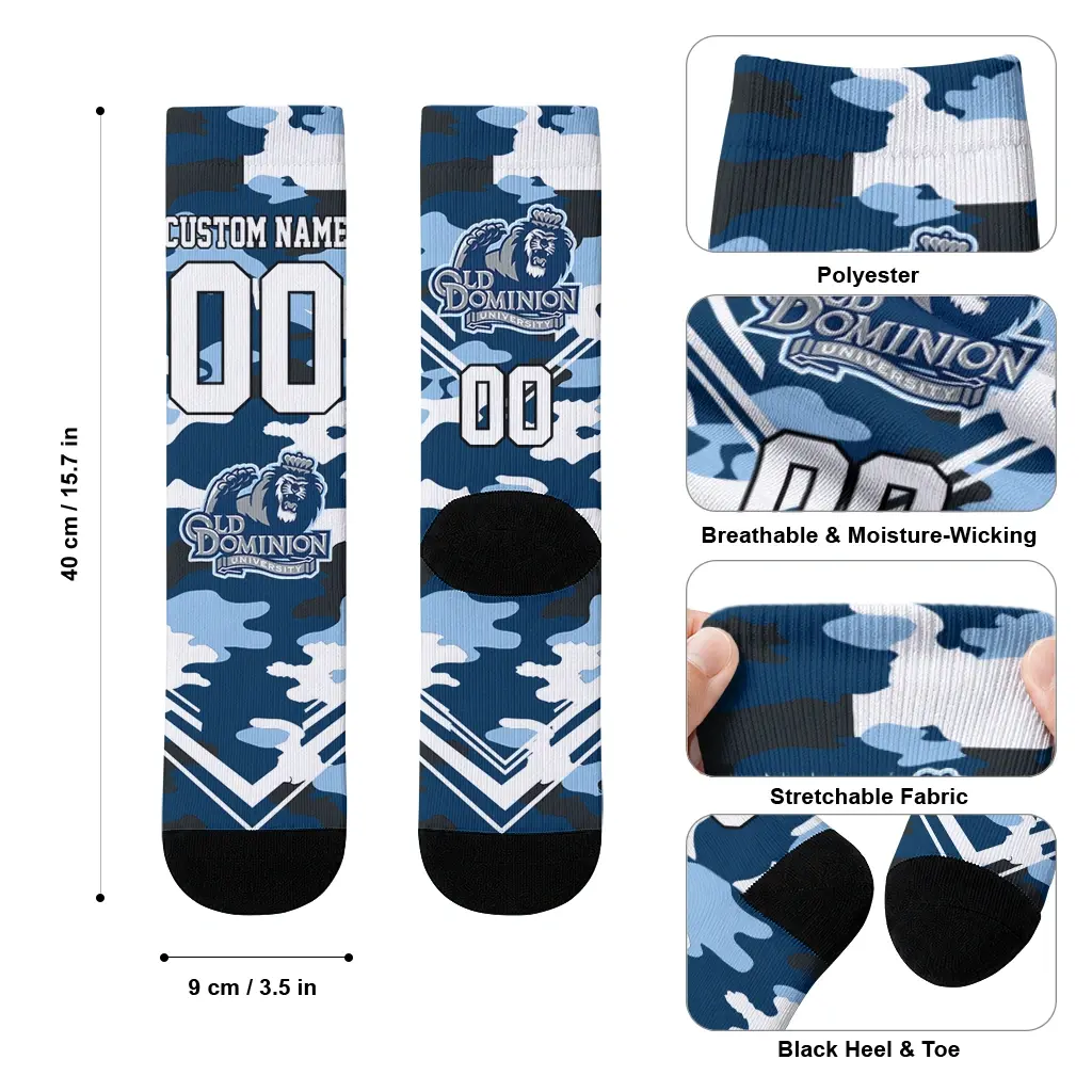 Old Dominion Monarchs Socks Custom Woodland Camo Blue High Quality Old Dominion Monarchs Socks Custom Woodland Camo Blue High Quality
