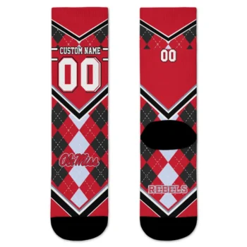 Ole Miss Rebels Socks Customized Argyle Pattern Red Best Selling