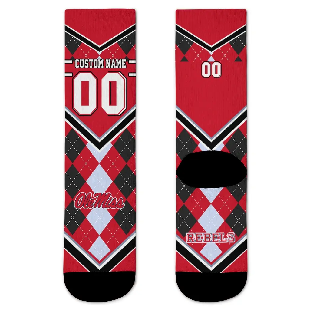 Ole Miss Rebels Socks Customized Argyle Pattern Red Best Selling Ole Miss Rebels Socks Customized Argyle Pattern Red Best Selling