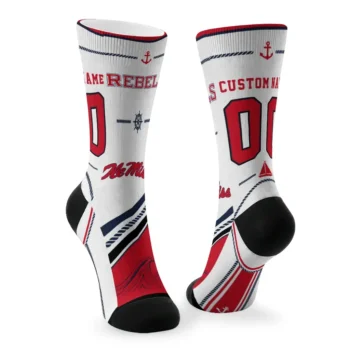 Ole Miss Rebels Socks Customized Nautical Icons Red White Fashion Forward
