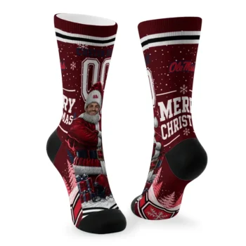 Ole Miss Rebels Socks Customized Snowy Scene Red White Fashion Forward