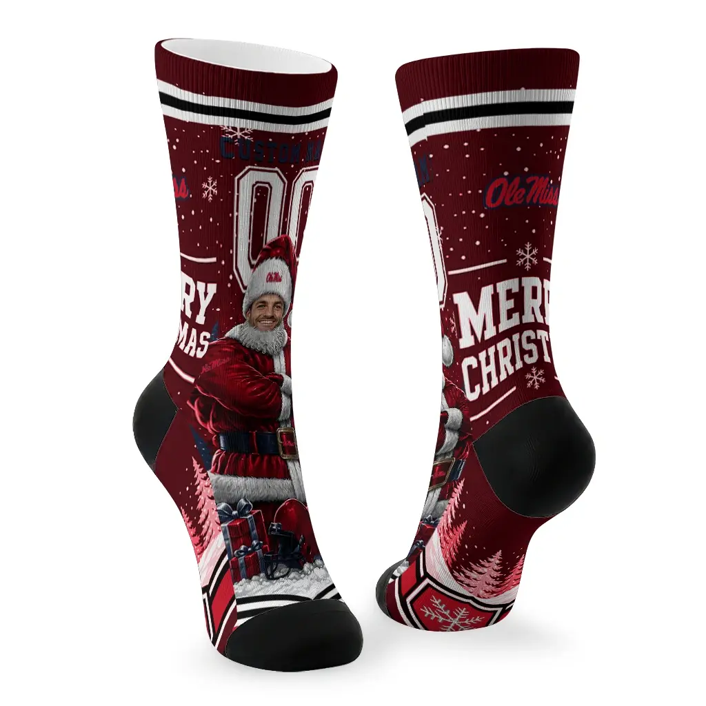 Ole Miss Rebels Socks Customized Snowy Scene Red White Fashion Forward Ole Miss Rebels Socks Customized Snowy Scene Red White Fashion Forward