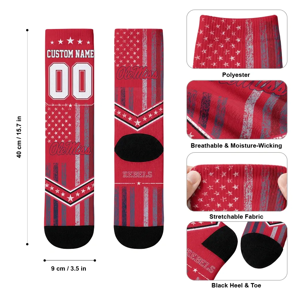 Ole Miss Rebels Socks Customized Star Stripes Red White High Quality Ole Miss Rebels Socks Customized Star Stripes Red White High Quality