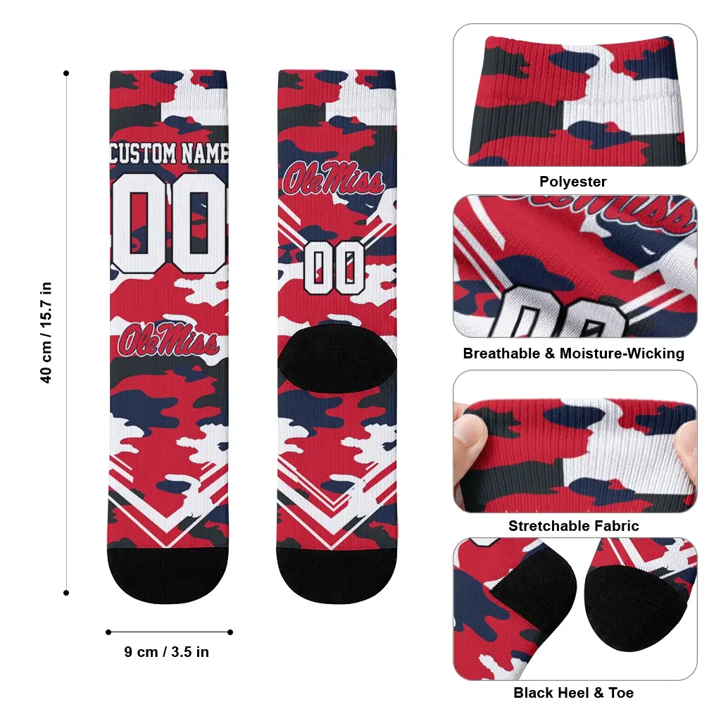 Ole Miss Rebels Socks Customized Woodland Camo Red High Quality Ole Miss Rebels Socks Customized Woodland Camo Red High Quality