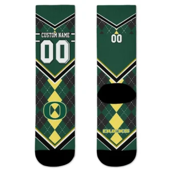 Oregon Ducks Socks Customized Argyle Pattern Green Best Selling