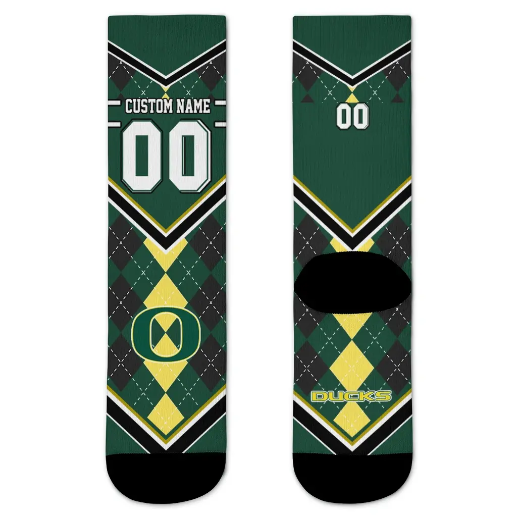 Oregon Ducks Socks Customized Argyle Pattern Green Best Selling Oregon Ducks Socks Customized Argyle Pattern Green Best Selling