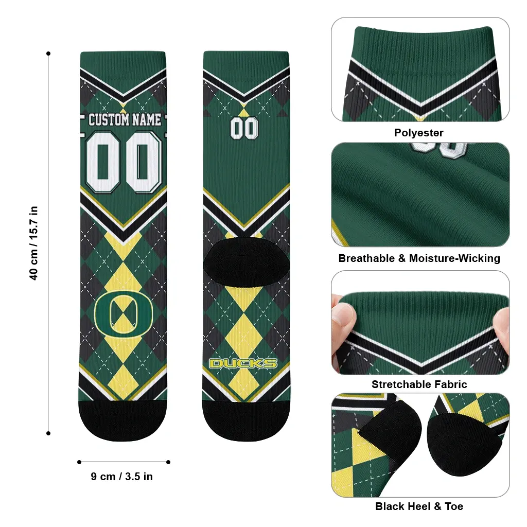 Oregon Ducks Socks Customized Argyle Pattern Green High Quality Oregon Ducks Socks Customized Argyle Pattern Green High Quality