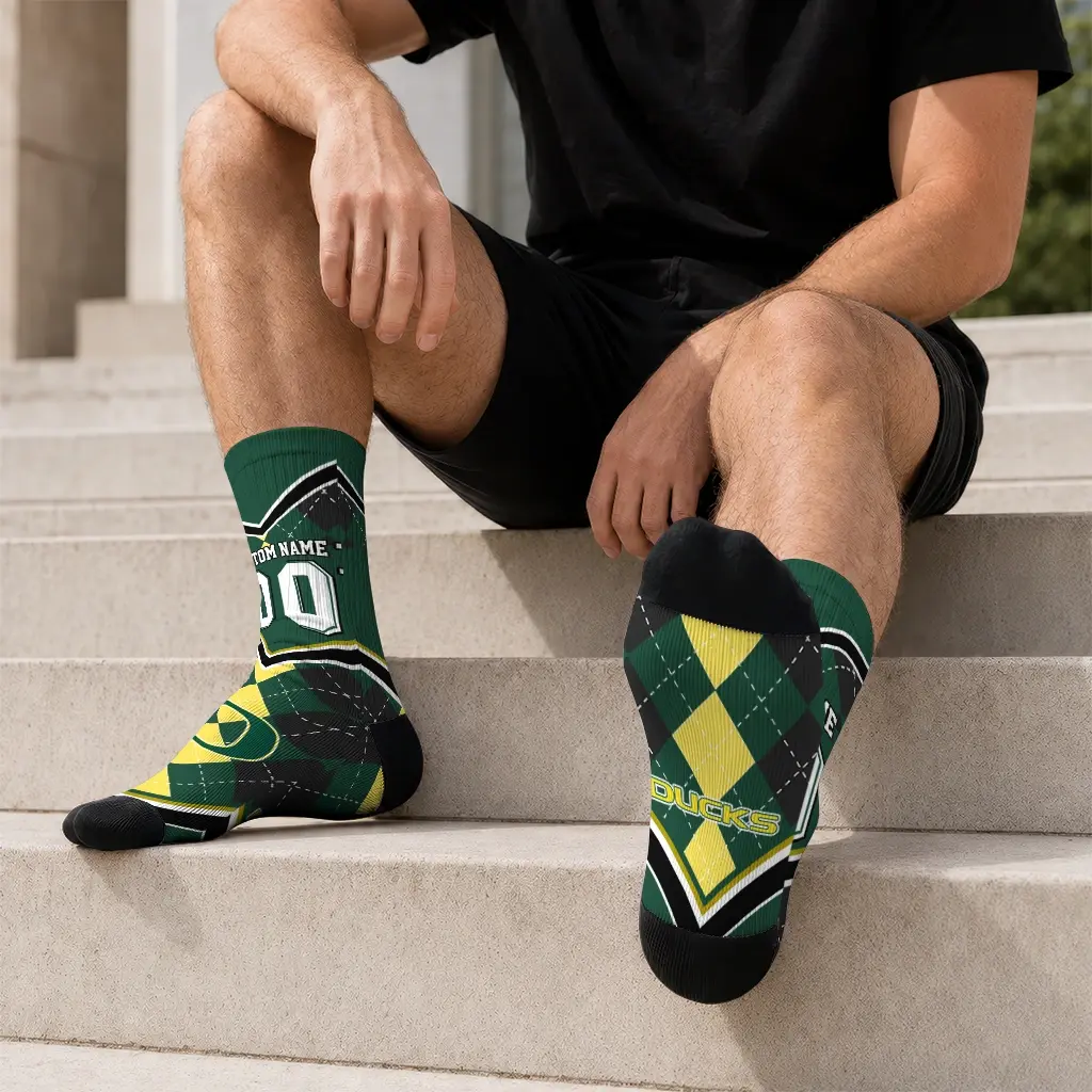 Oregon Ducks Socks Customized Argyle Pattern Green Latest Model Oregon Ducks Socks Customized Argyle Pattern Green Latest Model