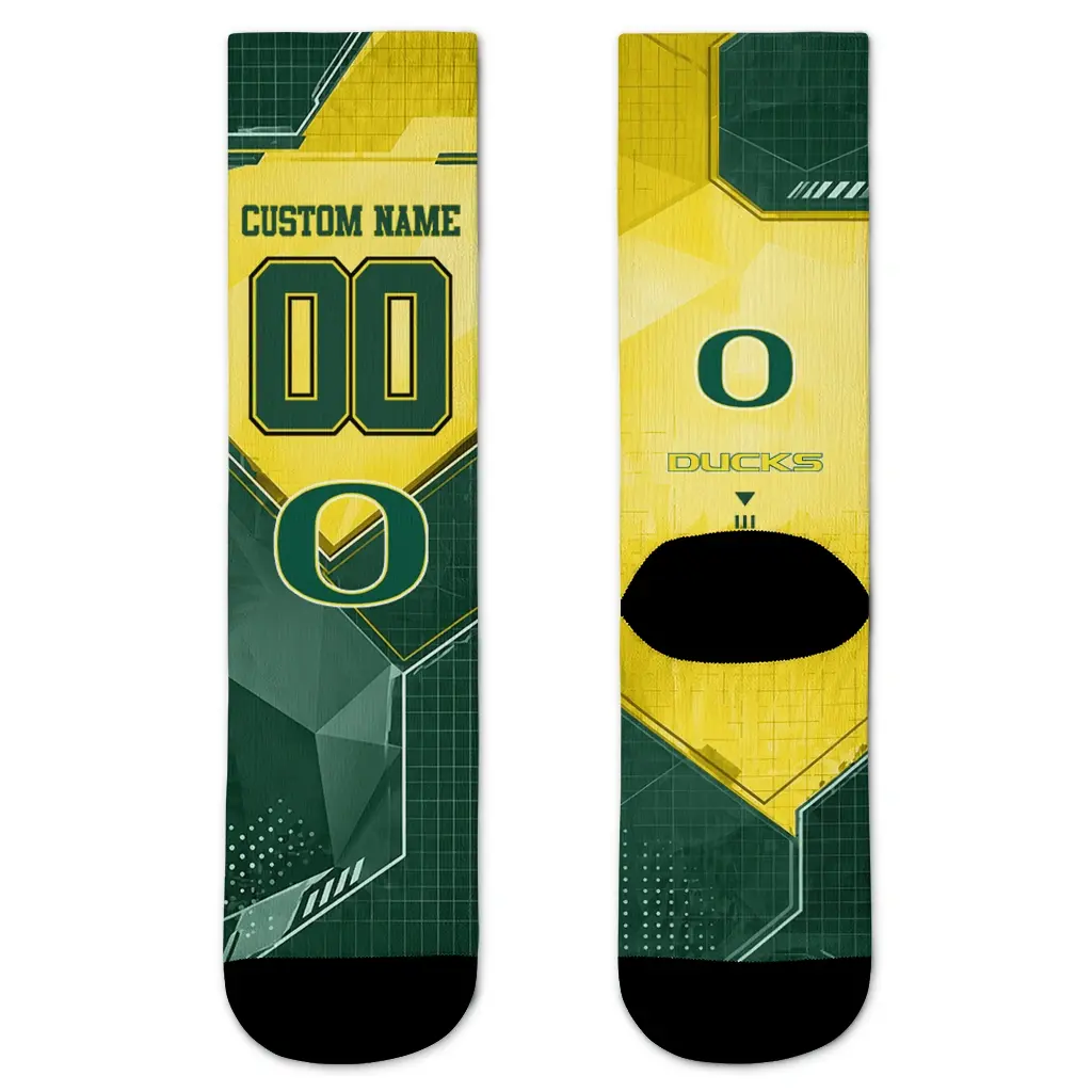 Oregon Ducks Socks Customized Geometric Tech Green Best Selling Oregon Ducks Socks Customized Geometric Tech Green Best Selling