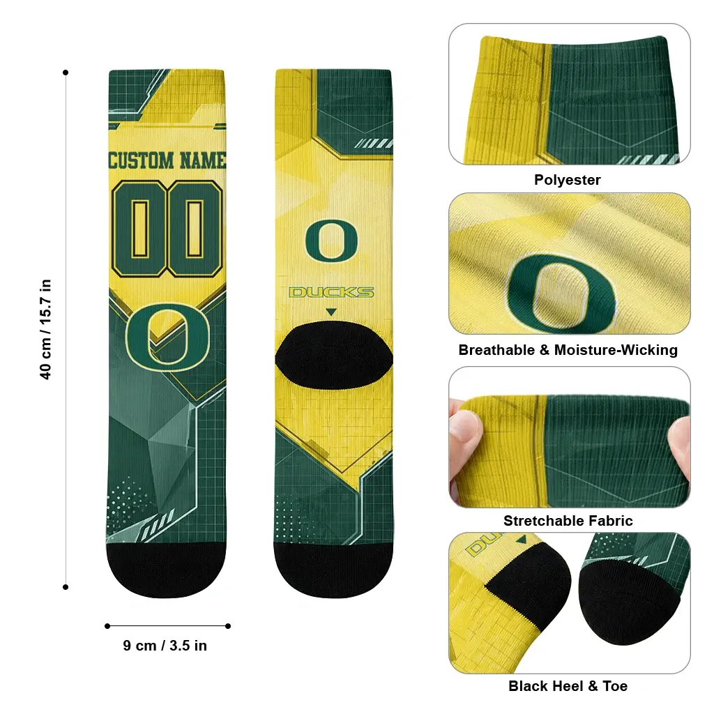 Oregon Ducks Socks Customized Geometric Tech Green High Quality Oregon Ducks Socks Customized Geometric Tech Green High Quality
