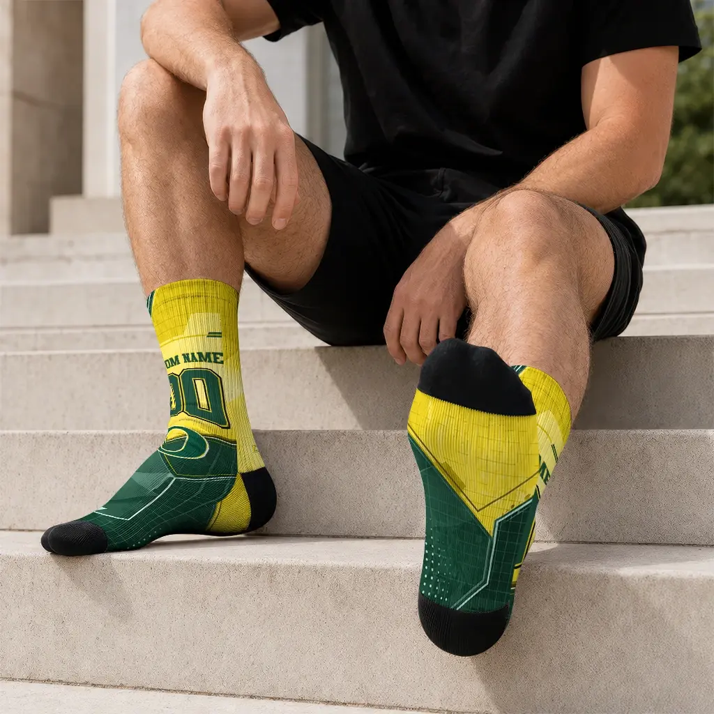Oregon Ducks Socks Customized Geometric Tech Green Latest Model Oregon Ducks Socks Customized Geometric Tech Green Latest Model