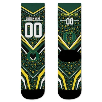 Oregon Ducks Socks Customized Leopard Print Green Black Best Selling
