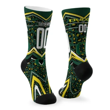 Oregon Ducks Socks Customized Leopard Print Green Black Fashion Forward