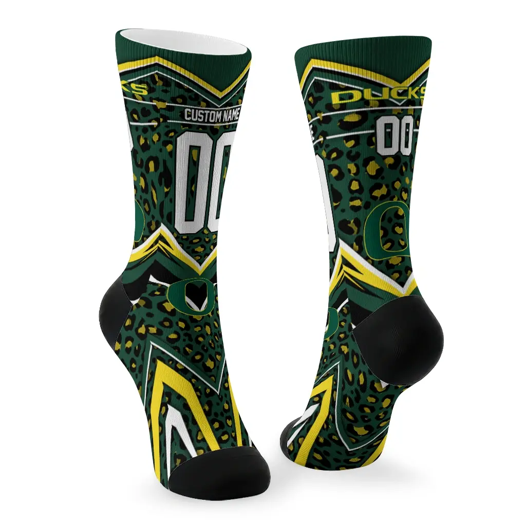 Oregon Ducks Socks Customized Leopard Print Green Black Fashion Forward Oregon Ducks Socks Customized Leopard Print Green Black Fashion Forward