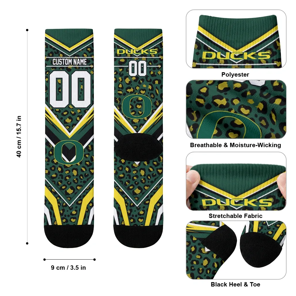Oregon Ducks Socks Customized Leopard Print Green Black High Quality Oregon Ducks Socks Customized Leopard Print Green Black High Quality
