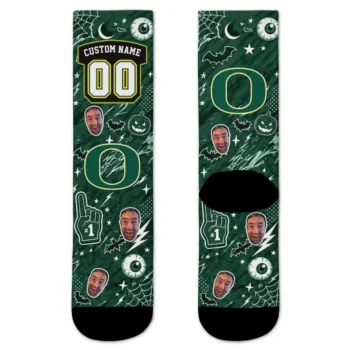 Oregon Ducks Socks Customized Scattered Icons Green Best Selling