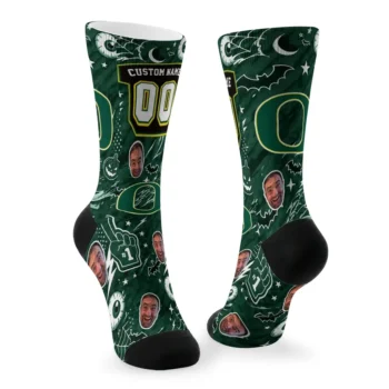 Oregon Ducks Socks Customized Scattered Icons Green Fashion Forward
