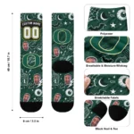 Oregon Ducks Socks Customized Scattered Icons Green Best Selling