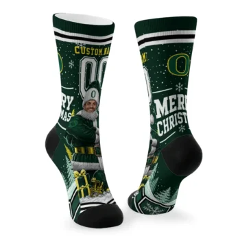Oregon Ducks Socks Customized Snowy Scene Green White Fashion Forward