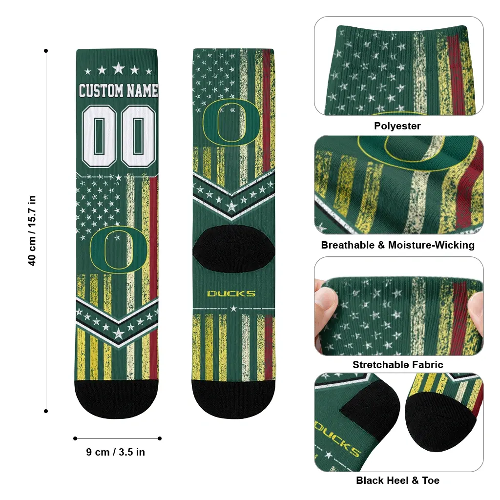 Oregon Ducks Socks Customized Star Stripes Green White High Quality Oregon Ducks Socks Customized Star Stripes Green White High Quality