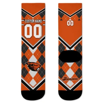 Oregon State Beavers Socks Personalized Argyle Pattern Orange Best Selling
