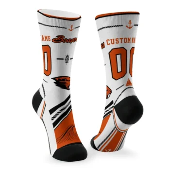 Oregon State Beavers Socks Personalized Nautical Icons Orange White Fashion Forward