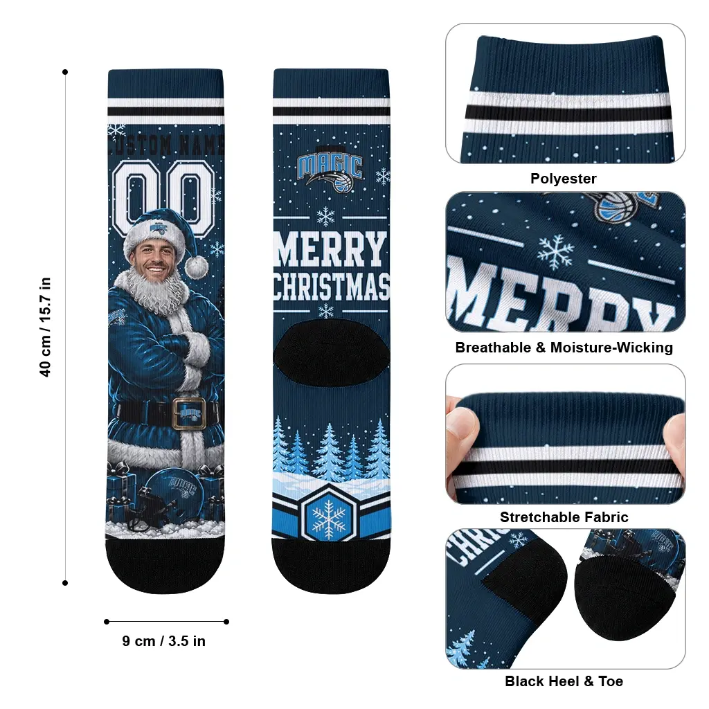 Orlando Magic Socks Customized Snowy Scene Blue White High Quality Orlando Magic Socks Customized Snowy Scene Blue White High Quality