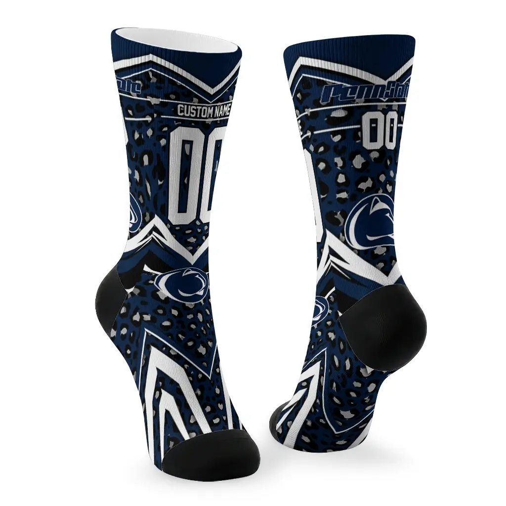 Penn State Nittany Lions Socks Personalized Leopard Print Blue Black Fashion Forward Penn State Nittany Lions Socks Personalized Leopard Print Blue Black Fashion Forward